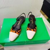 CHANEL 26S FLATS SLINGBACK IN WHITE PATENT CALFSKIN AND ORANGE PONY HAIR