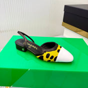 CHANEL 26S FLATS SLINGBACK IN WHITE PATENT CALFSKIN WITH DARK YELLOW PONY HAIR