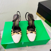 CHANEL 26S HIGH-HEEL SLINGBACKS 70 MM IN WHITE PATENT CALFSKIN WITH CREAM WHITE PONY HAIR