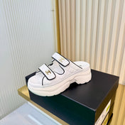 CHANEL 26S PLATFORM SANDALS IN WHITE MIX BLACK LAMBSKIN
