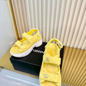 CHANEL 26S PLATFORM VELCRO SANDALS IN YELLOW LAMBSKIN