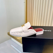 CHANEL 26S LOAFER MULES IN CREAM WHITE CALFSKIN WITH CC LOGO