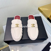 CHANEL 26S LOAFER MULES IN CREAM WHITE CALFSKIN WITH CC LOGO
