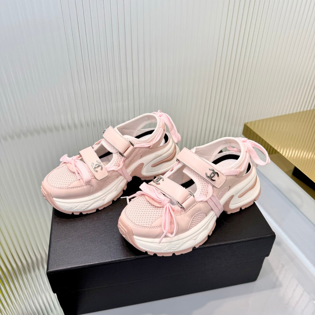 CHANEL 26S VELCRO SNEAKERS IN LIGHT PINK CALFSKIN WITH BOW