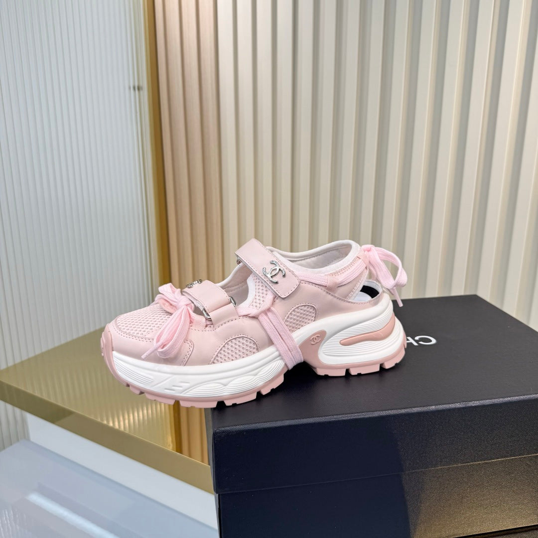 CHANEL 26S VELCRO SNEAKERS IN LIGHT PINK CALFSKIN WITH BOW