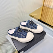 CHANEL 26S MULE SNEAKERS IN NAVY BLUE CHECKERED WOVEN DENIM FABRIC STYLE 4