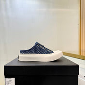 CHANEL 26S MULE SNEAKERS IN NAVY BLUE CHECKERED WOVEN DENIM FABRIC STYLE 4