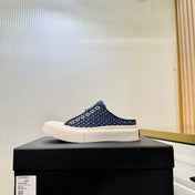 CHANEL 26S MULE SNEAKERS IN NAVY BLUE CHECKERED WOVEN DENIM FABRIC STYLE 4