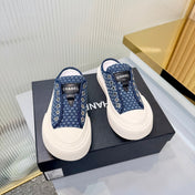 CHANEL 26S MULE SNEAKERS IN NAVY BLUE CHECKERED WOVEN DENIM FABRIC STYLE 4