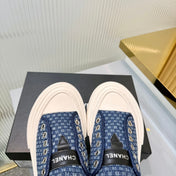 CHANEL 26S MULE SNEAKERS IN NAVY BLUE CHECKERED WOVEN DENIM FABRIC STYLE 4