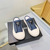 CHANEL 26S MULE SNEAKERS IN NAVY BLUE CHECKERED WOVEN DENIM FABRIC STYLE 4