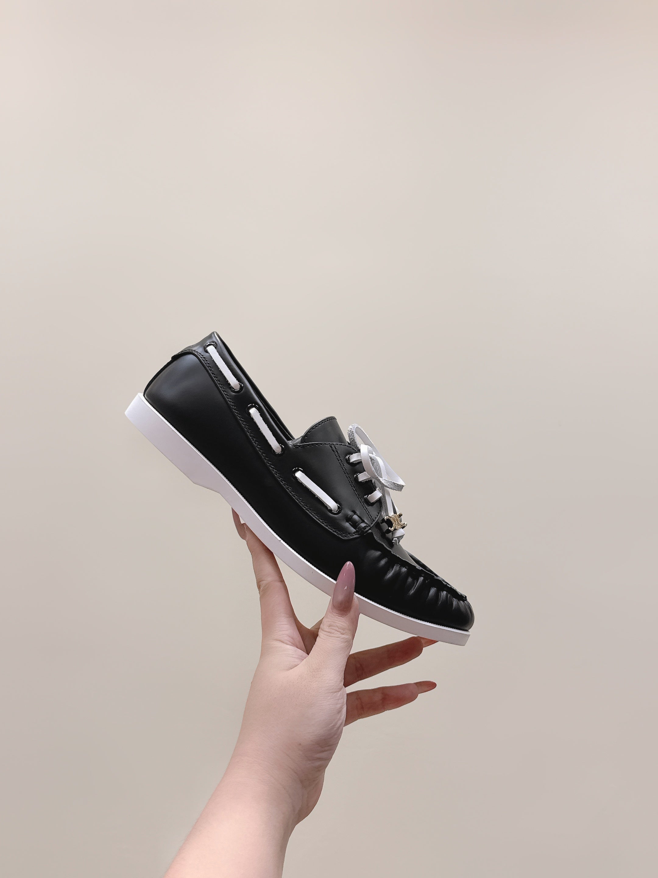 CELINE 26S LACE-UP LOAFERS IN BLACK CALFSKIN