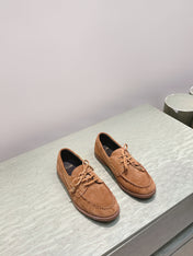 CELINE 26S LACE-UP LOAFERS IN BROWN SUEDE