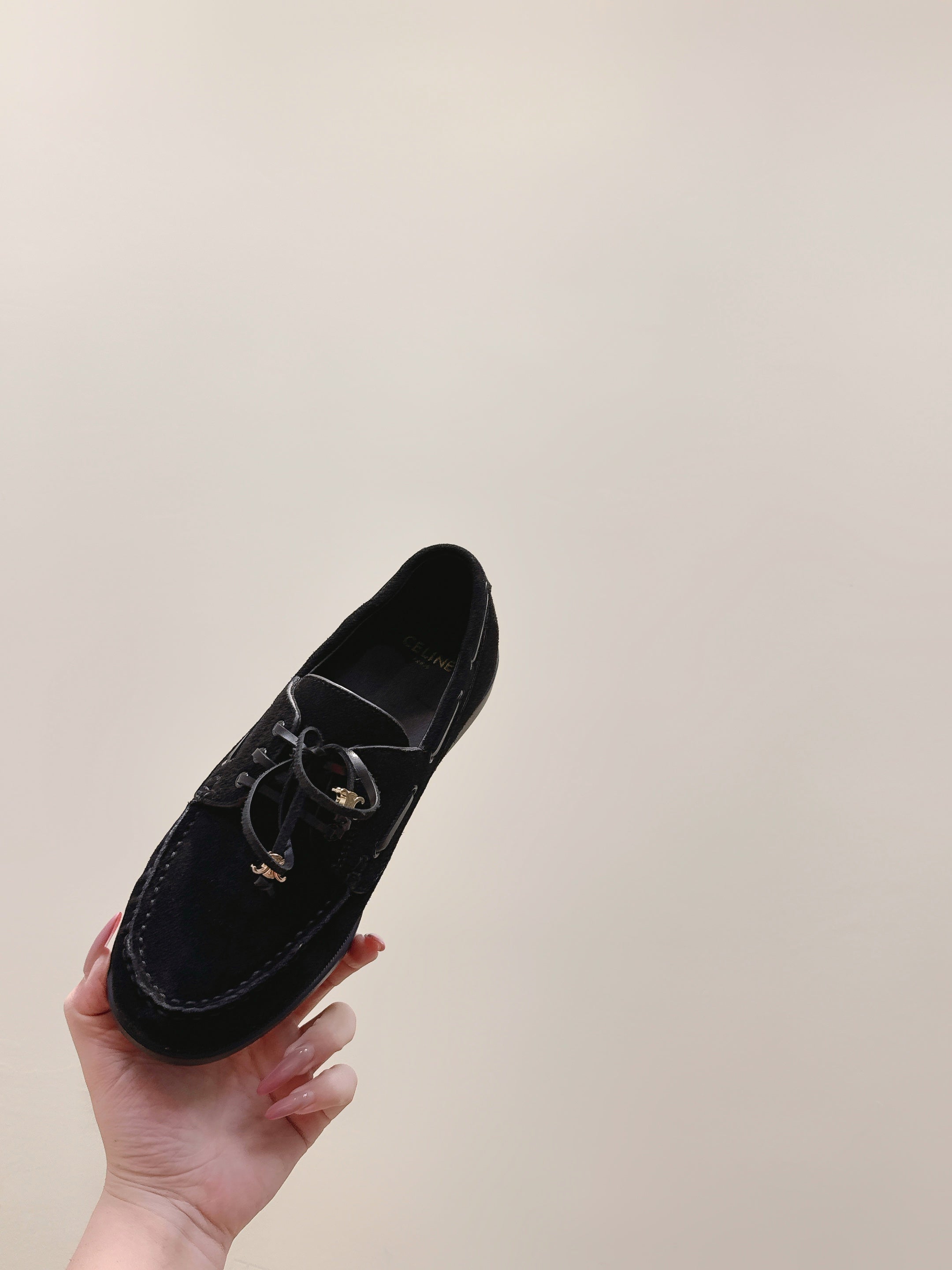 CELINE 26S LACE-UP LOAFERS IN BLACK SUEDE