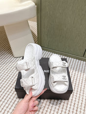 CHANEL 25S STRAP SANDALS IN WHITE PATENT CALFSKIN SILVER HARDWARE