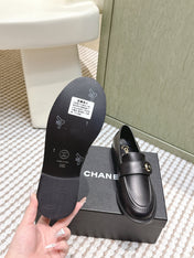 CHANEL 25S GODDESS FLAT LOAFERS IN BLACK CALFSKIN GOLD HARDWARE