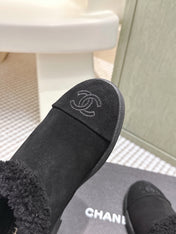 CHANEL 25S SHORT SUEDE BOOTS IN BLACK WITH SHEEPSKIN LINING