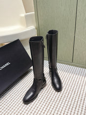 CHANEL 25S MID-CALF BOOTS IN BLACK CALFSKIN WITH ROUND TOE AND ZIPPER