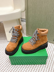 BOTTEGA VENETA 26S LUG ANKLE BOOTS IN BROWN SUEDE