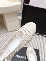 CHANEL 26S BALLET FLATS IN WHITE MESH AND FABRIC