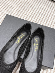 CHANEL 26S BALLET FLATS IN BLACK MESH AND FABRIC