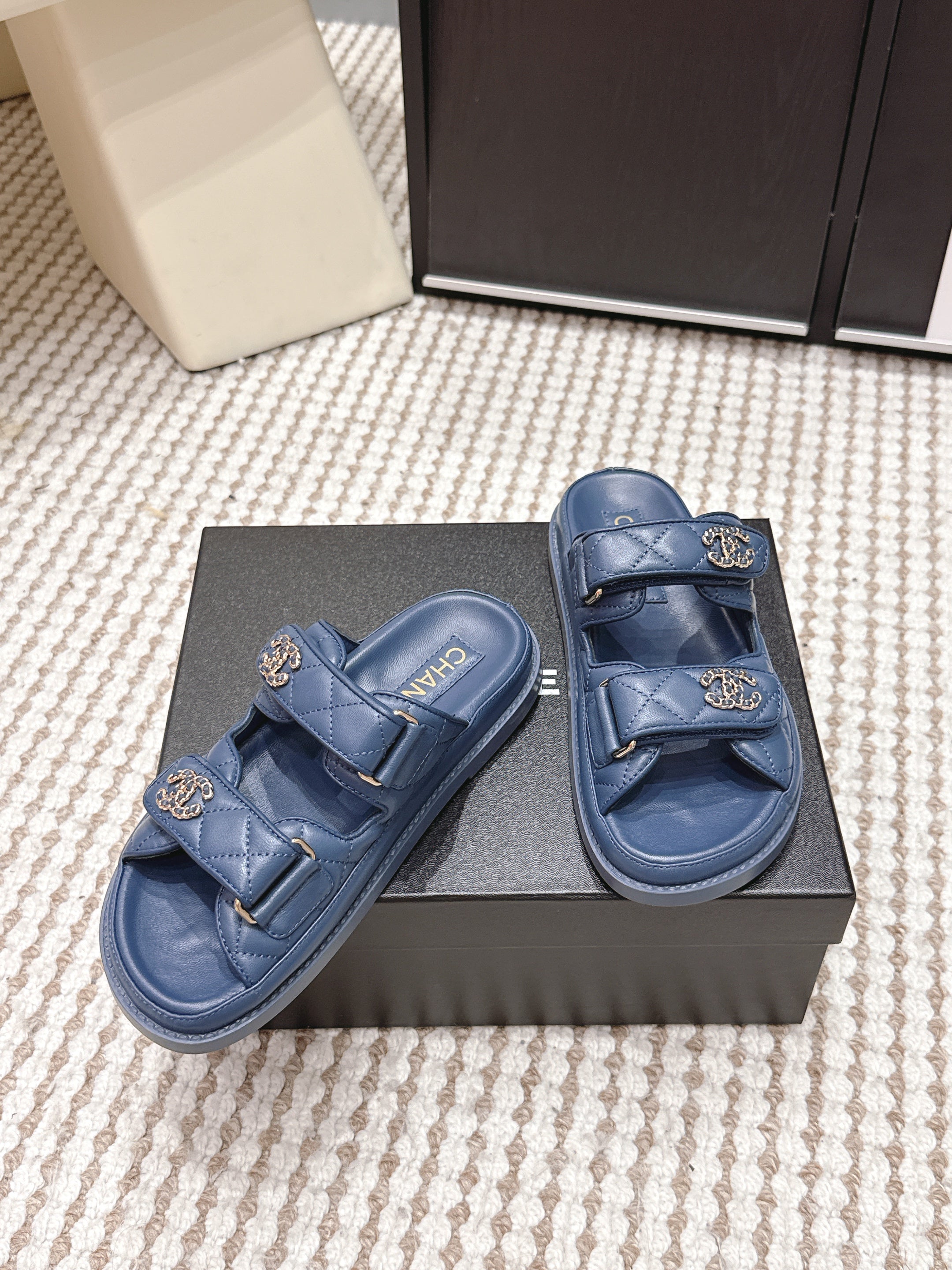 CHANEL 26S SANDALS IN SLATE BLUE CALFSKIN