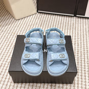 CHANEL 26S QUILTED DAD SANDALS IN LIGHT BLUE CALFSKIN