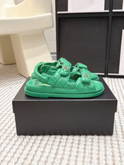 CHANEL 26S QUILTED DAD SANDALS IN GREEN CALFSKIN