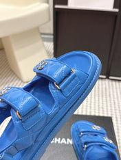 CHANEL 26S QUILTED DAD SANDALS IN BLUE CALFSKIN