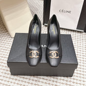 CHANEL 26S HIGH HEELS 95 MM IN BLACK CALFSKIN WITH GOLD-TONE CC LOGO