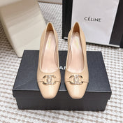 CHANEL 26S HIGH HEELS 95 MM IN BEIGE CALFSKIN WITH GOLD-TONE CC LOGO