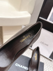 CHANEL 26S HIGH HEELS 95 MM IN DARK BROWN CALFSKIN WITH GOLD-TONE CC LOGO