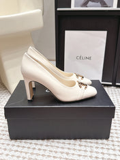 CHANEL 26S HIGH HEELS 95 MM IN WHITE CALFSKIN WITH GOLD-TONE CC LOGO