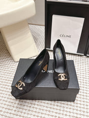 CHANEL 26S HIGH HEELS 95 MM IN BLACK SUEDE WITH GOLD-TONE CC LOGO