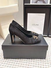 CHANEL 26S HIGH HEELS 95 MM IN BLACK SUEDE WITH GOLD-TONE CC LOGO