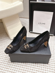 CHANEL 26S HIGH HEELS 95 MM IN BLACK SUEDE WITH GOLD-TONE CC LOGO