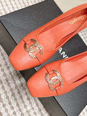 CHANEL 26S HIGH HEELS 75 MM IN ORANGE CALFSKIN WITH GOLD-TONE CC LOGO