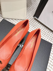 CHANEL 26S HIGH HEELS 75 MM IN ORANGE CALFSKIN WITH GOLD-TONE CC LOGO