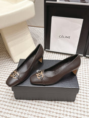 CHANEL 26S HIGH HEELS 75 MM IN DARK BROWN CALFSKIN WITH GOLD-TONE CC LOGO