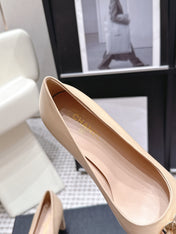CHANEL 26S HIGH HEELS 75 MM IN BEIGE CALFSKIN WITH GOLD-TONE CC LOGO