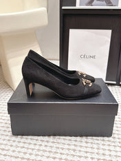 CHANEL 26S HIGH HEELS 75 MM IN BLACK SUEDE WITH GOLD-TONE CC LOGO