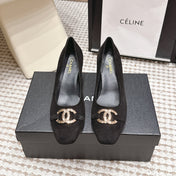 CHANEL 26S HIGH HEELS 75 MM IN BLACK SUEDE WITH GOLD-TONE CC LOGO