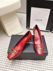 CHANEL 26S HIGH HEELS 75 MM IN RED CALFSKIN WITH GOLD-TONE CC LOGO