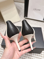 CHANEL 26S HIGH HEELS IN WHITE LAMBSKIN WITH BLACK CHEVRON-QUILTED TOE
