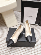 CHANEL 26S HIGH HEELS IN WHITE LAMBSKIN WITH BLACK CHEVRON-QUILTED TOE