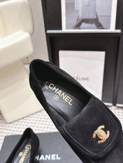 CHANEL 26S LOAFERS IN BLACK SUEDE WITH GOLD-TONE CC LOGO