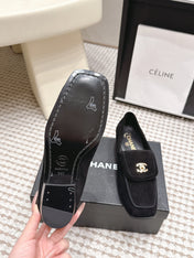 CHANEL 26S LOAFERS IN BLACK SUEDE WITH GOLD-TONE CC LOGO