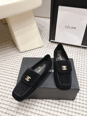 CHANEL 26S LOAFERS IN BLACK SUEDE WITH GOLD-TONE CC LOGO