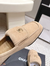 CHANEL 26S LOAFERS IN BEIGE SUEDE WITH GOLD-TONE CC LOGO