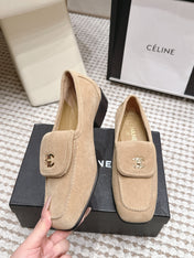CHANEL 26S LOAFERS IN BEIGE SUEDE WITH GOLD-TONE CC LOGO